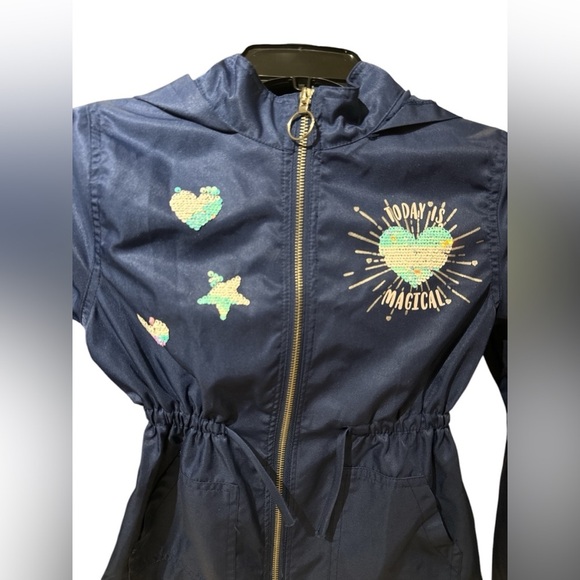 3/$20 Belle du Jour Girls Navy Blue Hooded Jacket Sequin Accents Size M - Picture 2 of 9